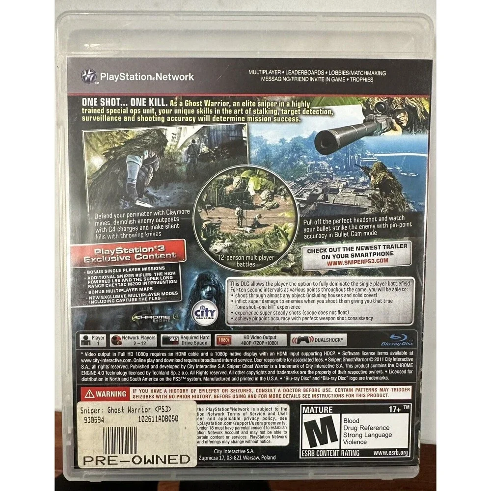 Sniper: Ghost Warrior Sony Playstation 3 PS3‎ Game Black Label